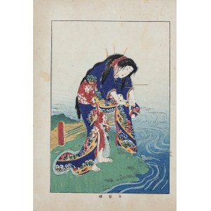 Utagawa Kunisada I (Toyokuni III, 1786-1864), wyd. Yoshikawa Kobunkan, Shiragiku nad brzegiem jeziora, z cyklu Biografie sławnych kobiet, Tokio, 1918