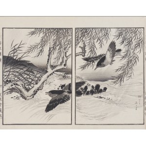 Kikuchi Hobun (1862-1918), Wierzba i ptaki, Kioto, 1890