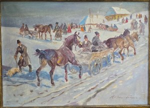 Roman BREITENWALD (1911-1985), „Scena wiejska”, olej na płótnie;