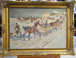 Roman BREITENWALD (1911-1985), „Scena wiejska”, olej na płótnie;