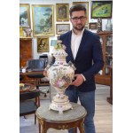 Amfora Scena parkowa, Carl Thieme, Niemcy, XIX w. 71 cm!