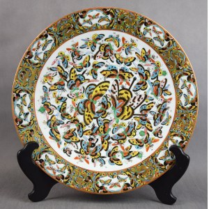 Duży talerz Sto motyli, Chiny, dynastia Qing, kon. XIX w. 39,5 cm!