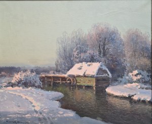 Wiktor Korecki (1890-1980), Zimowy pejzaż z młynem