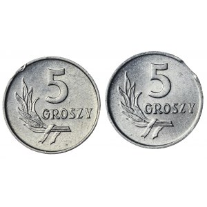 5 groszy 1971 x 2, końcówka blachy, destrukt