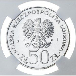 50 zł, SIKORSKI, 1981, miedzionikiel, lustrzanka, MAX NOTA