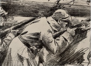 WODZINOWSKI Wincenty (1866-1940) - „Na pozycji”; 1934. Autolitografia