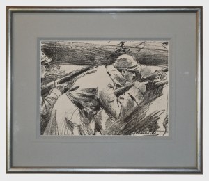 WODZINOWSKI Wincenty (1866-1940) - „Na pozycji”; 1934. Autolitografia