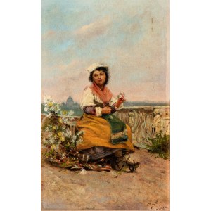 AUGUSTO ALBERICI (Roma 1846-1922), Florist with roman landscape