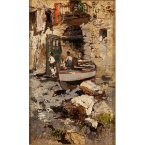 EZELINO BRIANTE (Napoli 1901-Roma 1971), View of marina with boat