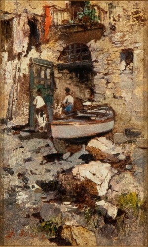 EZELINO BRIANTE (Napoli 1901-Roma 1971), View of marina with boat