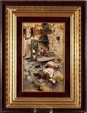 EZELINO BRIANTE (Napoli 1901-Roma 1971), View of marina with boat