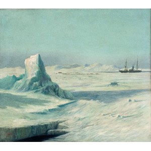 CESARE FERRI (Torino 1863-Roma 1936), Paesaggio ghiacciato con rompighiaccio,