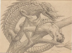 GIOVANNI BATTISTA CREMA (Ferrara 1883-Roma 1964), A monster capturing a lady
