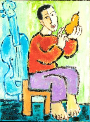 KRZYSZTOF KOKORYN (Szczytno 1964), Portrait of a young boy with pear and violin, 2000