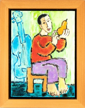 KRZYSZTOF KOKORYN (Szczytno 1964), Portrait of a young boy with pear and violin, 2000
