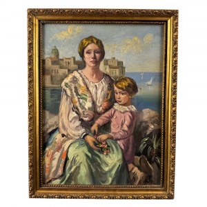 UNIDENTIFIED SIGNATURE, Maternal scene with a landscape