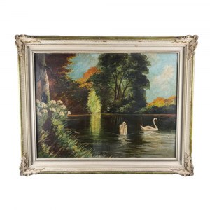 UNIDENTIFIED SIGNATURE, Lake with Swans