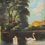 UNIDENTIFIED SIGNATURE, Lake with Swans