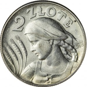 2 zł, 1925, II RP, kobieta z kłosami, po roku kropka