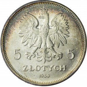 5 zł, 1930, II RP, sztandar, PRZEPIĘKNY, patyna, połysk menniczy