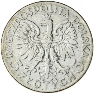 5 zł, 1932, ze znakiem, II RP, kobieta w czepcu