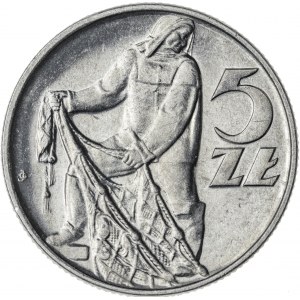 5 zł, 1973, Aluminium, PRL, rybak, spłaszczona cyfra 3