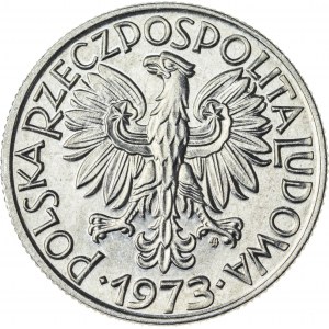 5 zł, 1973, Aluminium, PRL, rybak, spłaszczona cyfra 3