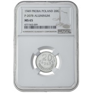 20 groszy, 1949, PRL, PRÓBA, Aluminium