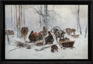 Czesław WASILEWSKI (1875 Warszawa - 1947 Łódź), Scena rodzajowa w zimowym pejzażu