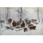 Czesław WASILEWSKI (1875 Warsaw - 1947 Łódź), Genre scene in a winter landscape