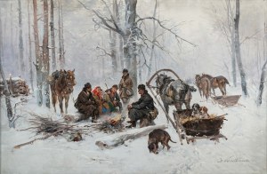 Czesław WASILEWSKI (1875 Warszawa - 1947 Łódź), Scena rodzajowa w zimowym pejzażu