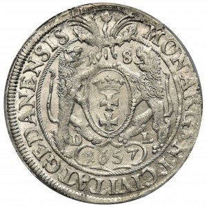 Jan II Kazimierz, Ort Gdańsk 1657 - PCGS MS62 - odmiana z większą głową, RZADKI I PIĘKNY