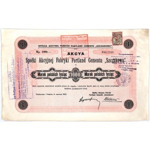 S.A. Fabryki Portland Cementu SZCZAKOWA w Ciężkowicach, 1000 marek 1923 - RZADKA