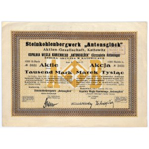 Kopalnia Węgla Kamiennego SZCZĘŚCIE ANTONIEGO S.A. w Katowicach, 1000 marek 1923 Seria B