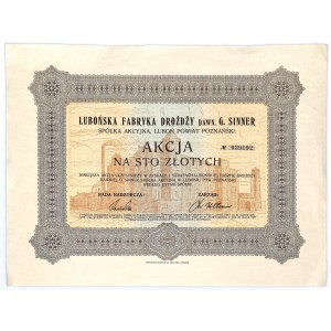 Lubońska Fabryka Drożdzy dawniej G. Sinner S.A. Luboń pow. poznański, 100 złotych 