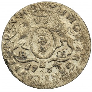 August III Sas, Szóstak Gdańsk 1763 - data rozdzielona literą E