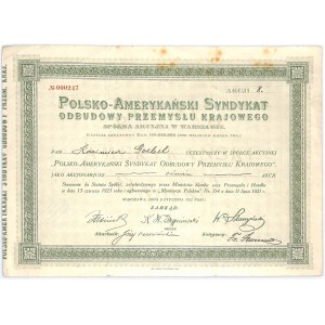 Polsko-Amerykański Syndykat Odbudowy Przemysłu Karajowego S.A. w Warszawie, 8 akcji imiennych 1922 - RZADKOŚĆ