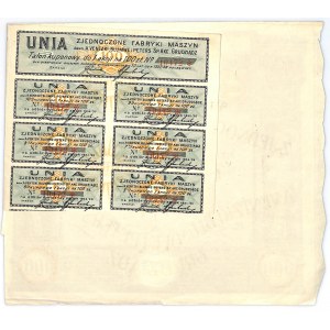 UNIA Zjednoczone Fabryki Maszyn dawniej A.Venizki i Peters S.A. Grudziądz, 100 złotych 1927