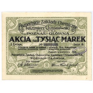 Poznańskie Zakłady Chemiczne Kazimierz Chmielewski Tow. Akc. Poznań-Główna, Em.1, 1000 marek 1921 - rzadka