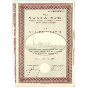 S.W. NIEMOJOWSKI Fabryka Papieru i Wyrobów z Papieru S.A. w Bielsku, 100 złotych 1927 