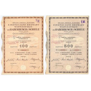 Zjednoczone Browary w Warszawie p.f. HABERBUSH i SCHIELE S.A., Em.2, 100 złotych i 5x100 złotych 1939 (2szt.)