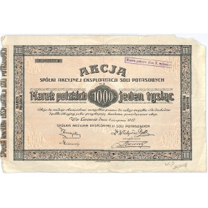 S.A. Eksploatacji Soli Potasowych, 1000 marek 1922 - unikalna emisja