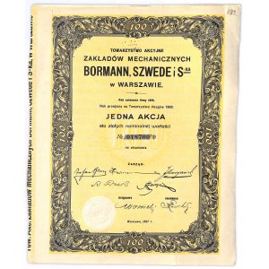 Tow. Akc. Zakładów Mechanicznych BORMANN, SZWEDE i S-KA w Warszawie, 100 złotych 1923