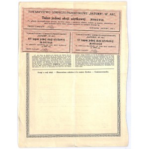 Tow. Akc. Górniczo-Przemysłowe SATURN S.A., 1 akcja użytkowa 1922 - RZADKA