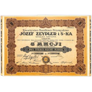 Towarzystwo Handlowo-Przemysłowe JÓZEF ZEYDLER i S-KA S.A., Em.1, 5x500 marek 1921 - rzadka emisja