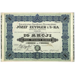 Towarzystwo Handlowo-Przemysłowe JÓZEF ZEYDLER i S-KA S.A., Em.1, 10x500 marek 1921 - BARDZO RZADKA