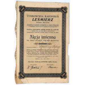 Cukrownia i rafineria LEŚMIERZ S.A., akcja imienna na 3500 złotych 1931