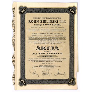 Zakłady Elektromechaniczne ROHN ZIELIŃSKI S.A. Licencja Brown Boveri, Em.1, 100 złotych 1937
