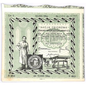 Zakłady Przemysłu Szklanego S.A. w Krakowie, Em.2, 5x10000 marek 1923 - RZADKA