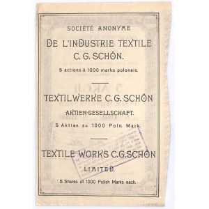Zakłdy Przemysłu Włókienniczego C.G. SCHON S.A. w Sosnowcu, 5x1000 marek 1920